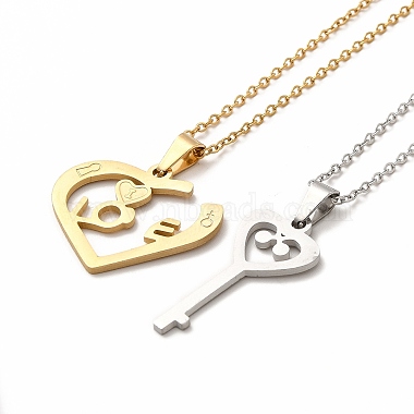 Corazón y llave maestra collares colgantes de pareja y aretes(SJEW-E045-06GP)-3