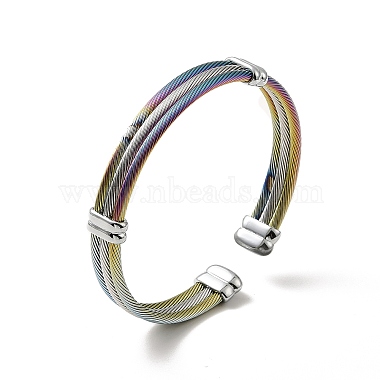 304 Stainless Steel Triple Layer Twist Rope Open Cuff Bangle for Women(BJEW-P283-09M)-4
