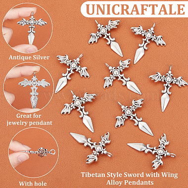 Unicraftale 30 pièces épée de style tibétain avec pendentifs en alliage d'aile(TIBEP-UN0001-08)-5