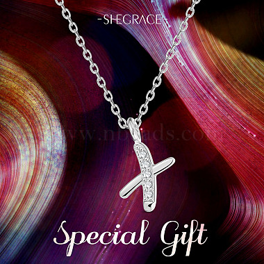 SHEGRACE Rhodium Plated 925 Sterling Silver Initial Pendant Necklaces(JN920A)-5