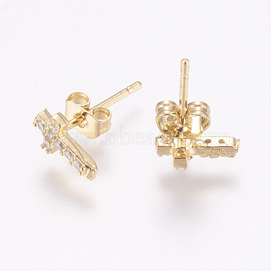 Brass Micro Pave Cubic Zirconia Stud Earrings(X-EJEW-F125-05G)-2