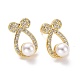 Clear Cubic Zirconia Bowknot with Plastic Pearl Stud Earrings(EJEW-A072-09LG)-1
