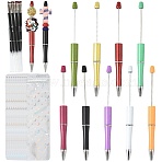 9Pcs ABS Plastic Ball-Point Pen, Beadable Pen, with Iron Findings, for DIY Personalized Pen with Jewelry Beads, with 10Pcs Plastic Ballpoint Pen Refills, Mixed Color, 148x12mm, 9 colors(AJEW-FS0001-43C)