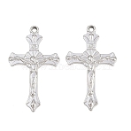 Easter 304 Stainless Steel Pendants, Cross with Jesus Charms, Stainless Steel Color, 38.5x22x2.5mm, Hole: 1.8mm(STAS-L317-04P)