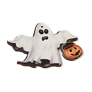 Natural Wood Big Pendants, for Halloween, Ghost with Pumpkin, White, 85x111x4mm, Hole: 3mm(WOOD-B001-20)