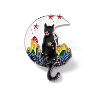 Rainbow Color Pride Flat Moon with Cat Enamel Pin, Platinum Alloy Brooch for Backpack Clothes, Colorful, 35x25x1.5mm(JEWB-G019-14P)