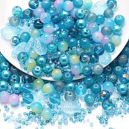 Glass Beads, Round & Starfish & Fish & Rondelle, Mixed Style, Sky Blue, 2~14x2~10x1~8.5mm, Hole: 0.8~1.5mm(GLAA-E040-01D)