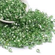 Glass Seed Beads, Silver Lined, Square, Light Green, 3~4x3x3mm, Hole: 1.2mm, about 6300pcs/pound(SEED-M011-01A-20)