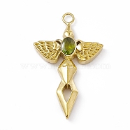Vacuum Plating 201 Stainless Steel Pendants, with Rhinestone, Real 18K Gold Plated, Sword with Wing Charms, Olivine, 44.5x27x6mm, Hole: 3mm(STAS-J401-VC1010-2)