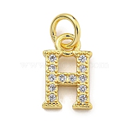 Initial Letter Brass with Cubic Zirconia Charms, Real 18K Gold Plated, Long-Lasting Plated, Lead Free & Cadmium Free, Letter H, 10.5x6.5x1.5mm, ring: 5x1mm, inner diameter: 3mm(KK-Q814-26H-G)