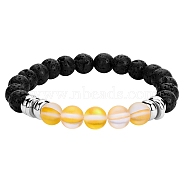 Synthetic Moonstone & Natural Lava Rock Round Beaded Stretch Bracelet, Essential Oil Gemstone Jewelry for Women, Yellow, Inner Diameter: 2-1/8 inch(5.5cm)(BJEW-SW00060-04)