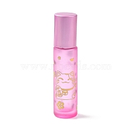 Glass Essential Oil Roller Bottles, with Lid and Stainless Steel Roller Balls, Refillable Bottles, Column with Fortune Cat Pattern & Chinese Character, Pearl Pink, 2x8.6cm, Hole: 9.5mm, Capacity: 10ml(0.34fl. oz)(MRMJ-M002-02A-03)