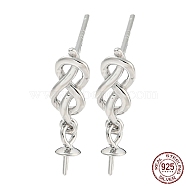 Rhodium Plated 925 Sterling Silver Stud Earring Findings, for Half Drilled Beads, with S925 Stamp, Real Platinum Plated, 15x4mm, Pin: 10.5x0.7mm and 0.7mm(STER-Q192-25P)