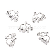 201 Stainless Steel Pendants, Elephant, Stainless Steel Color, 16x20x1mm, Hole: 1.6mm(STAS-K003-06P)