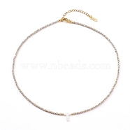Natural Shell Letter Pendant Necklaces, Initial Necklaces, with Rondelle Glass Beads and 304 Stainless Steel Lobster Claw Clasps, Golden, Letter.T, 16.33 inch(41.5cm)(NJEW-JN03349-04)