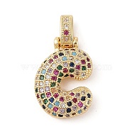 Brass Micro Pave Cubic Zirconia Pendants, Real 18K Gold Plated, Letter C, 23x16x6mm, Hole: 5x3mm(ZIRC-P121-01G-C)