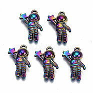 Rainbow Color Alloy Pendants, Cadmium Free & Lead Free, Spaceman, 19.5x13.5x5mm, Hole: 1.4mm(PALLOY-S180-070-RS)