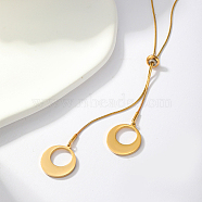Stainless Steel Pendant Necklace, Slider Snake Chain Necklace for Women, Sweater Necklace, Real 18K Gold Plated, Moon, 29-1/2 inch(75cm), Pendant: 17mm(HJ6725-1)
