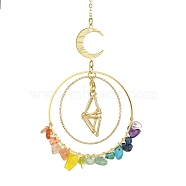 Brass Linking Rings Suncatchers, with Chip Gemstone Beads and 304 Stainless Steel Lobster Claw Clasps, 243mm(HJEW-TA00093)