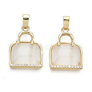 Natural Chalcedony Pendants, with Real 18K Gold Plated Brass Micro Pave Clear Cubic Zirconia Settings, Nickel Free, Bag, 3/4x1/2x1/8 inch(19x13.5x4.5mm), Hole: 2x5mm(KK-N232-21-NF)