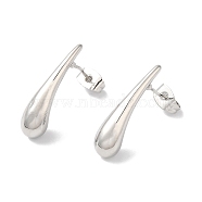 Teardrop Brass Ear Studs, Stud Earrings for Women, Platinum, 23x6mm(EJEW-P281-01P)