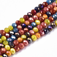 Opaque Glass Beads Strands, Faceted, AB Color Plated, Rondelle, Mixed Color, 3.5x3mm, Hole: 0.8mm, about 140~144pcs/strand, 15.75 inch~16.14 inch(40cm~41cm)(X-GLAA-T006-12A)