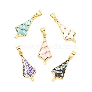 Brass Micro Pave Colorful Cubic Zirconia Pendants, with White Shell and Epoxy Resin, Cadmium Free & Lead Free, Golden, Umbrella, Mixed Color, 26x11x3mm, Hole: 3.5x5mm(KK-G430-01G)