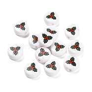 Christmas Theme Printed Opauqe Acrylic Beads, Leaf, 10x10x5mm, Hole: 1.8mm(OACR-R004-01E)