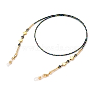Eyeglasses Chains, Neck Strap for Eyeglasses, with Natural Malaysia Jade Beads, Glass Seed Beads, Brass Beads, 304 Stainless Steel Lobster Claw Clasps and Rubber Eyeglass Holders, Teal, Golden, 700mm(X-AJEW-EH00110-02)