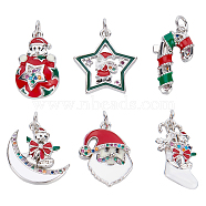 6Pcs 6 Style Christmas Themed Brass Micro Pave Cubic Zirconia Pendants, with Enamel and Jump Ring, Long-Lasting Plated, Santa Claus/Christmas Sock/Gingerbread Man, Mixed Color, 19~20.5x11.5~18x2~4mm, Jump Ring: 5x0.7mm, 3.6mm Inner Diameter, 1pc/style(ZIRC-BBC0001-41)