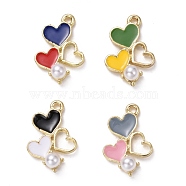 Alloy Pendants, with Enamel and Plastic Imitation Pearl, Heart, Light Gold, Mixed Color, 19x13x5mm, Hole: 1.5mm(PALLOY-S177-12)