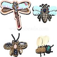 CHGCRAFT 4Pcs 4 Style Cloth Sew on Patches, Beaded Appliques, Badges, with Plastic Beads & Sequins, for Clothes, Dress, Hat, Jeans, DIY Decorations, Dragonfly/Bees Pattern, Mixed Patterns, 33~64x42~80x5.5~9mm, 1pc/style(DIY-CA0005-10)