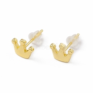 Brass Crown Stud Earrings for Women, Real 18K Gold Plated, 6x8mm, Pin: 0.8mm(EJEW-P211-05G)