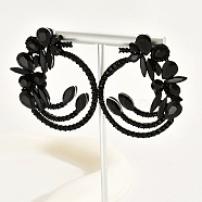Black Brass Micro Pave Cubic Zirconia Dangle Stud Earrings, Flower, Black, No Size(ZW5903-4)