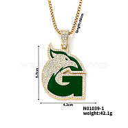 Hip-hop Style Alloy Crystal Rhinestone Eagle Animal Alphabet G Pendant Necklaces, Golden, 23.62 inch(60cm)(WR8601-1)