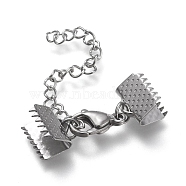304 Stainless Steel Curb Chain Extender, with Lobster Claw Clasps and Ribbon Crimp Ends, Stainless Steel Color, 33mm long, Ribbon Ends: 10.5x8.5mm(STAS-K195-25P-01)