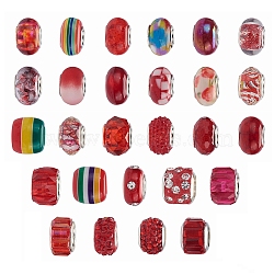 Acrylic & Resin & Polymer Clay Rhinestone European Beads, Large Hole Beads, with Silver Color Core, Rondelle, Mixed Color, Beads: 13.5~14x8~10mm, Hole: 5mm, 54pcs/bag(FPDL-S015-04D)
