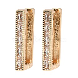 Brass with Cubic Zirconia Hoop Earrings, Rectangle, Light Gold, 22.5x3x15mm(EJEW-D078-40G)