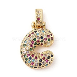 Brass Micro Pave Cubic Zirconia Pendants, Real 18K Gold Plated, Letter C, 23x16x6mm, Hole: 5x3mm(ZIRC-P121-01G-C)