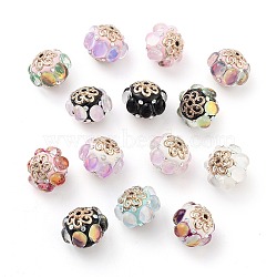 Handmade Indonesia Beads, with Alloy, Resin and Glass, Oval, Golden, Mixed Color, 20x17mm, Hole: 1.9mm(FIND-Q106-29)