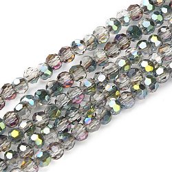 Electroplate Glass Beads Strands, Half Plated, Faceted(32 Facets) Round, Green, 3mm, Hole: 1mm, about 100pcs/strand, 11.5 inch(X-EGLA-D021-15)