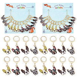 12Pcs 4 Style Alloy Enamel Dog Charms Locking Stitch Makers, with Golden 304 Stainless Steel Leverback Earring Findings, Mixed Color, 36mm, Pin: 1x0.8mm, 3Pcs/style(HJEW-PH01589)