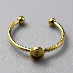 304 Stainless Steel Cuff Ring Components, with 201 Stainless Steel Tray and Beads, Golden, US Size 7 1/4(17.5mm), Tray: 4mm(FIND-WH0129-74A-G)