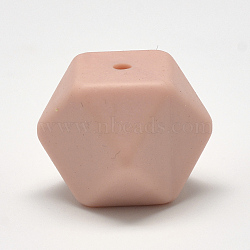 Food Grade Eco-Friendly Silicone Beads, Chewing Beads For Teethers, DIY Nursing Necklaces Making, Faceted Cube, Dark Salmon, 14x14x14mm, Hole: 2mm(SIL-Q009B-54)