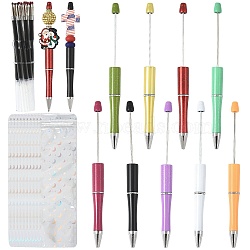 9Pcs ABS Plastic Ball-Point Pen, Beadable Pen, with Iron Findings, for DIY Personalized Pen with Jewelry Beads, with 10Pcs Plastic Ballpoint Pen Refills, Mixed Color, 148x12mm, 9 colors(AJEW-FS0001-43C)