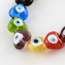 Heart Evil Eye Lampwork Bead Strands, Mixed Color, 13~15x15x9mm, Hole: 2mm, about 24pcs/strand, 11.4 inch(LAMP-R119-M)