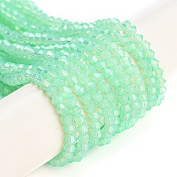 Baking Painted Transparent Glass Beads Strands, Imitation Opalite, Faceted, Bicone, Spring Green, 3.5x2.5mm, Hole: 0.7mm, about 135pcs/strand, 16.85 inch(42.8cm)(DGLA-F029-J2mm-05)
