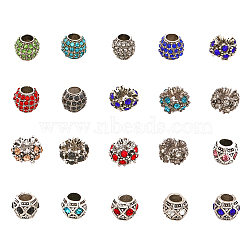 30Pcs 18 Style Alloy Rhinestone European Beads, Large Hole Beads, Rondelle & Flower & Barrel, Mixed Color, 10~12x8~9.5mm, Hole: 5mm(FIND-CA0006-82)