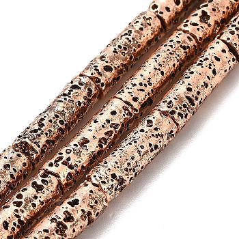 Electroplated Natural Lava Rock Beads Strands, Column, Copper Plated, 13x4mm, Hole: 1mm, about 29~30pcs/strand, 15.35~15.94 inch(39~40.5cm)