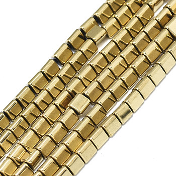 Electroplate Non-magnetic Synthetic Hematite Beads Strands, Triangle, Real 18K Gold Plated, 3x3x2.5mm, Hole: 0.6mm, about 133~135pcs/strand, 15.75 inch(40cm)